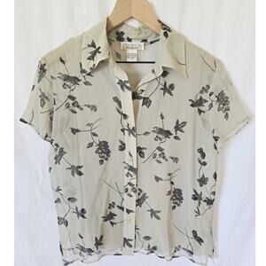Vintage Y2k New York City Top Size S Button Down Beige w/ Black Floral Print
